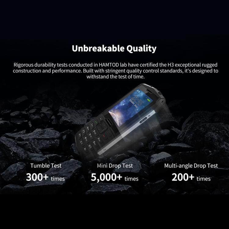 HAMTOD H3 Rugged Phone, 2.8 inch T107 ARM CortexTM A7 Quad-core 1.0GHz, Network: 4G, VoLTE, BT, SOS, EU Version HAMTOD H3 Rugged Phone, 2.8 inch T107 ARM CortexTM A7 Quad-core 1.0GHz, Network: 4G, VoLTE, BT, SOS, EU Version